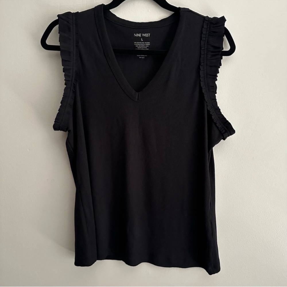 Nine West Black V-Neck Ruffle Top - Picture 3 of 9